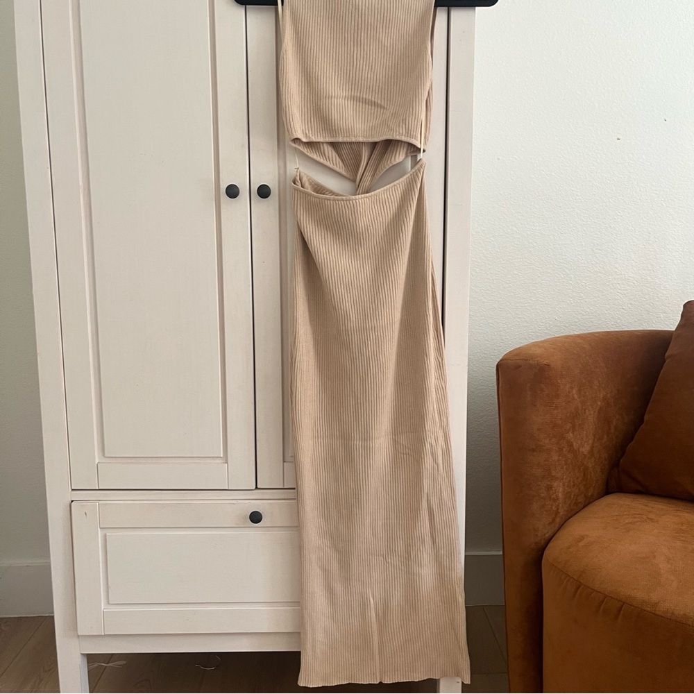 Bec And Bridge AUS 10 US 6 Riviera Twist Knit Ribbed Midi Dress In Sand - Picture 13 of 16